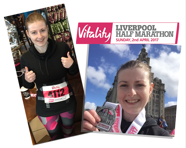 Amanda Scott shows off her Liverpool Half Marathon Medal for St. Mark's Hospital in hopes of a future free form bowel disease